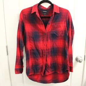 3/$30 MADEWELL Classic Fit Red/Navy‎ Plaid Flannel Button Down Top Size S